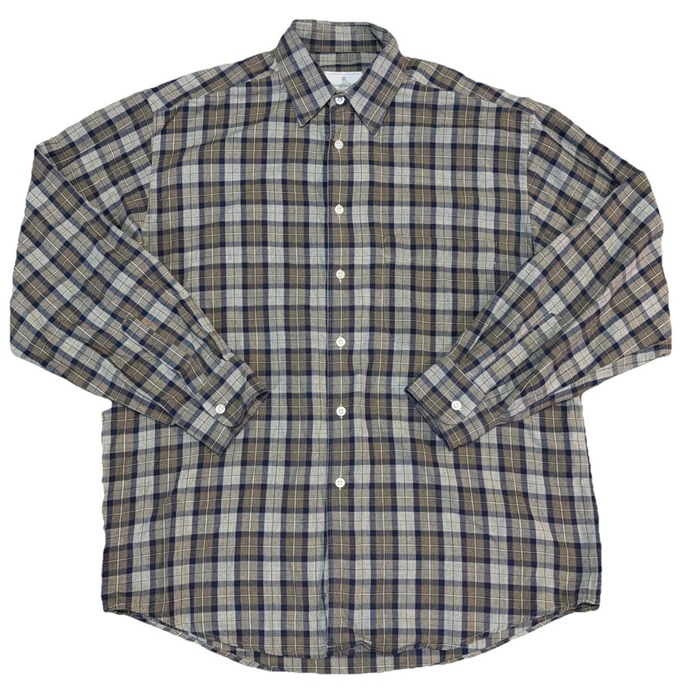ERMENEGILDO ZEGNA Men's Tan‎ Plaid XL Button Up Lightweight Shirt